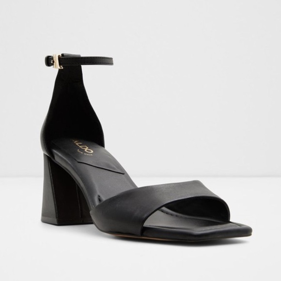 NEW ALDO Safdie Ankle strap heels sandal Block heel square toe black leather 8.5 - Picture 16 of 16